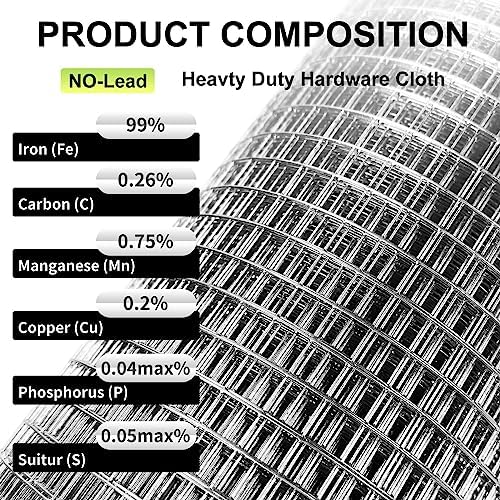 Hardware Cloth 1/4 in Galvanized Wire Mesh Roll (23 GA) Chicken Wire Fence Roll for Chicken Pen/coop Fences, Screen mesh, Rabbit/Snake Fences, Poultry enclosures, Handicraft Ma 4in×10ft