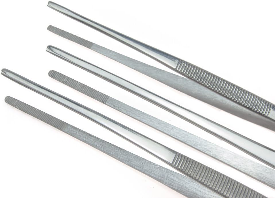 5-Piece Tweezer Set Long Metal Tongs Serrated Forceps - FEITA Stainless Steel Aquarium Plant Tweezers Kit Lab Terrarium Tools