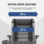 Zero Gravity Chair Oversized Padded Recliner with Adjustable Headrest & Cup Holder - XL 600D Oxford Folding Lounge Chair for Outdoor Camping, Patio, Poolside (Black & Gray)
