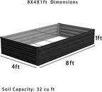 8x4x1ft(2 Pack) Galvanized Raised Garden Bed,Outdoor Planter Box Metal Patio Kit Planting Bed for Vegetables Flowers Herb,Black