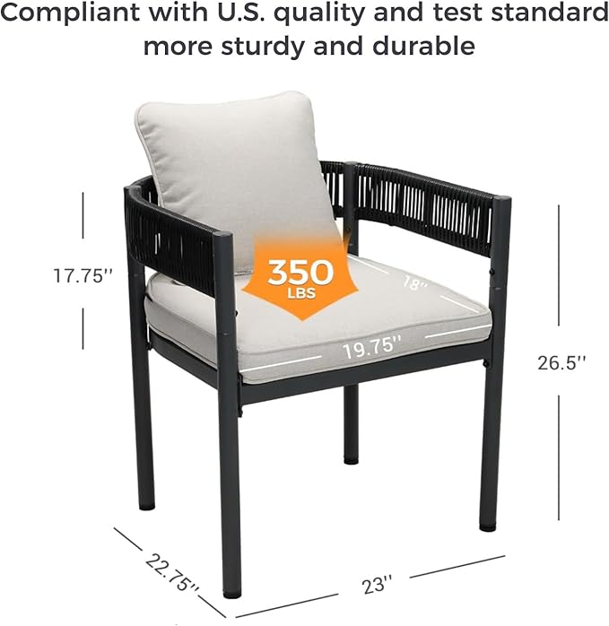 Grand patio Outdoor Dining Set for 6, 7 PCS Patio Table and Chairs Set, Metal Woven Wicker Fixed Patio Chairs with Thickened Cushions & 1 Rectangular Woodgrain Dining Table with Umbrella Hole (Black)