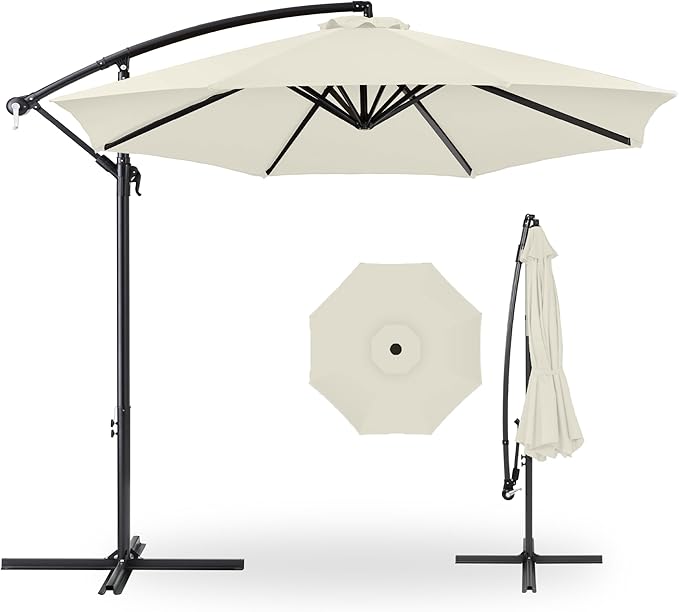 Best Choice Products 10ft Offset Hanging Market Patio Umbrella w/Easy Tilt Adjustment, Polyester Shade, 8 Ribs for Backyard, Poolside, Lawn and Garden - Ivory
