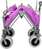 Collapsible 3-in-1 Wagon Converts To Bench, Includes Rear-Mounted Folding Tabletop, Heavy-Duty 500-lb Capacity, 180L Storage for Camping, Beach, Fishing - Purple