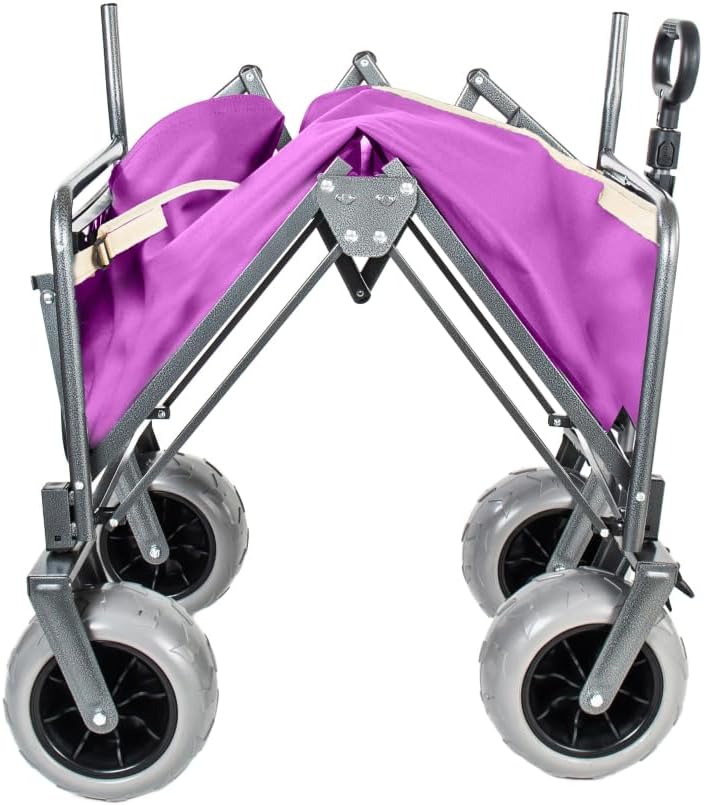 Collapsible 3-in-1 Wagon Converts To Bench, Includes Rear-Mounted Folding Tabletop, Heavy-Duty 500-lb Capacity, 180L Storage for Camping, Beach, Fishing - Purple