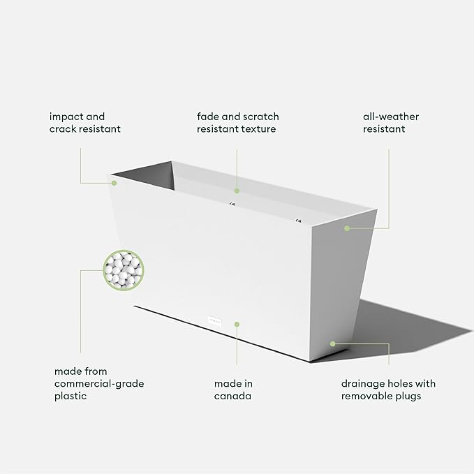 Veradek Midori Long Trough Planter (White, 31 inch - 2 Pack with 2 Saucer Trays)