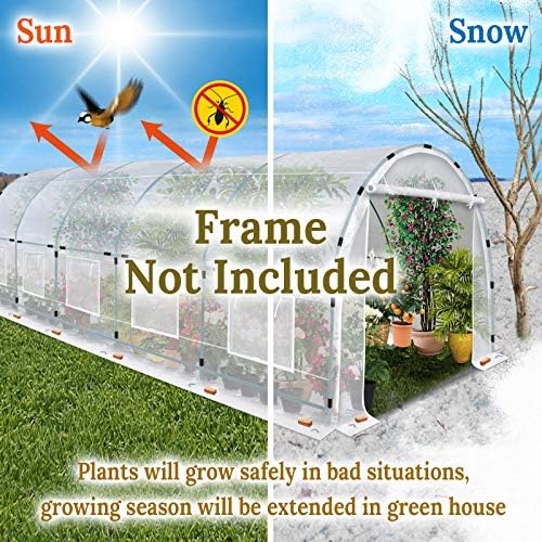 benefitusa greenhouse replacement cover half-transparent greenhouse cover (24.6'x10'x7') showing dimensions
