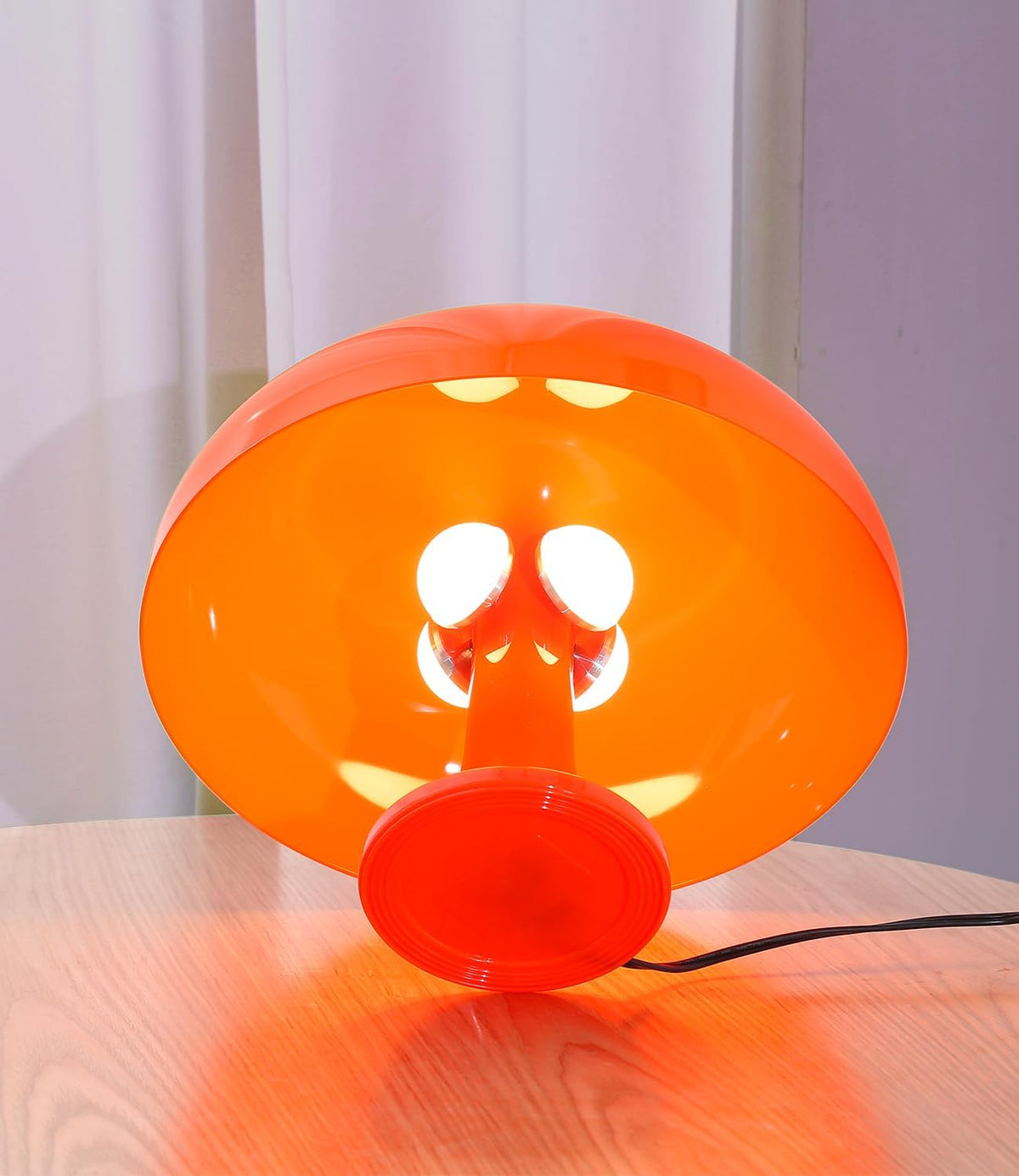 orange mushroom lamp, mid century modern table lamp, close-up detail