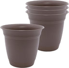 The HC Companies 6 Inch Eclipse Round Planter Pots with Drainage Holes & Attached Saucer, Lightweight UV-Resistant Plastic Indoor & Outdoor Planters, 4-Pack Flower Pots, Garden Home Decor, Cappuccino