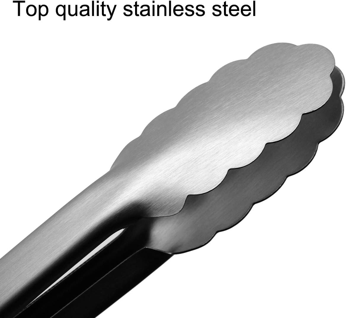 600℉ Heat Resistant Kitchen Tongs with Locking, Set of 9-inch and 12-inch Stainless Steel Metal Cooking Tongs with Non-Slip Grip, Perfect for Grilling, Barbecue (BBQ) and More