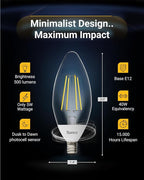 Sunco 6 Pack Dusk to Dawn LED Outdoor Light Bulb B11, Edison Filament Candelabra Bulbs for Porch Lighting, 500 LM, 5W (40W Equivalent), 3000K Warm White, E12 Base, Photocell Sensor UL