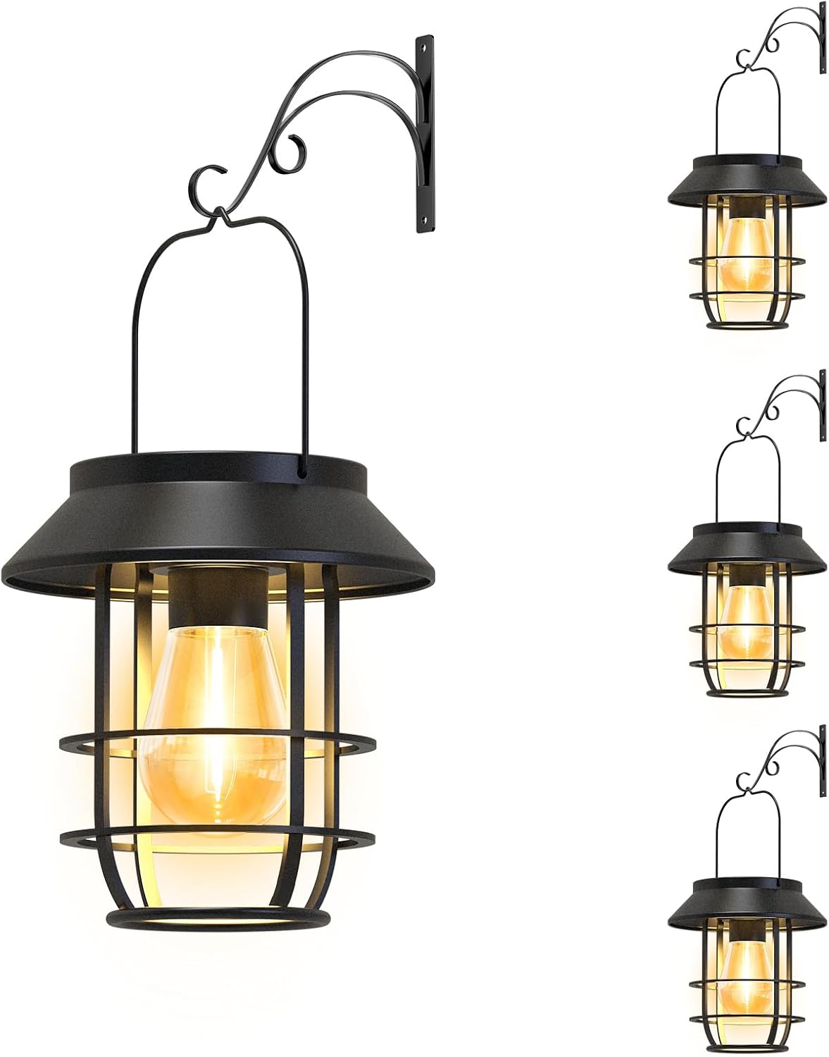 solar lanterns outdoor waterproof, metal hanging lantern, black, main product view