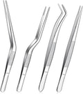 4Pcs Stainless Steel Tweezers Set for Small Garden Kitchen | 6.3″ / 6.5″ Straight & Curved Tip Precision Food Succulent Tweezers Multi-Purpose Tweezer Set Tools for Indoors and Outdoors