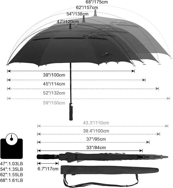 G4Free 47/54/62/68/72 Inch Automatic Open Golf Umbrella Oversize Extra Large Double Canopy Vented Windproof Waterproof Stick Umbrellas