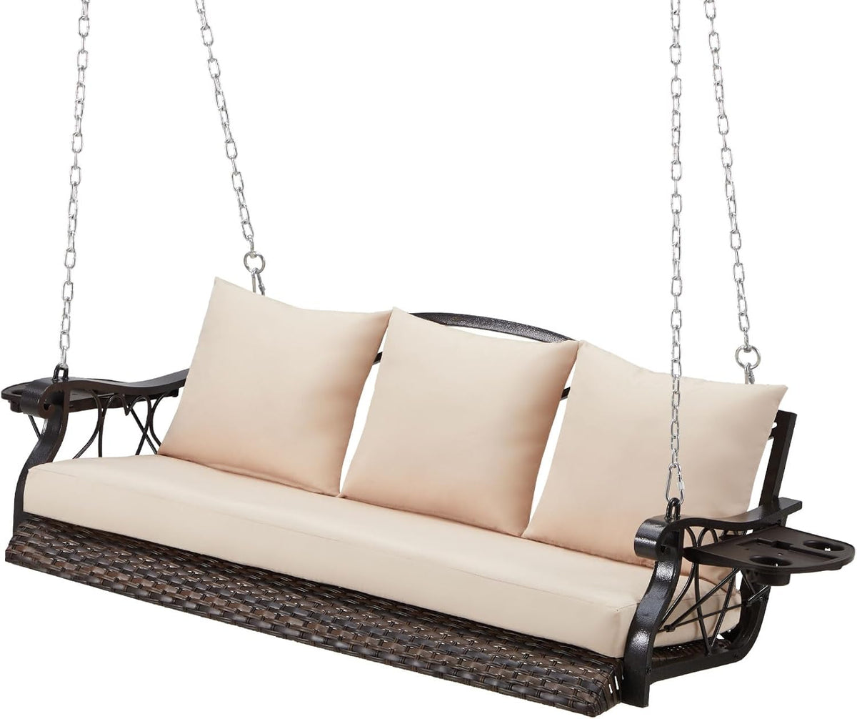 zzw 3-person wicker porch swing chair heavy duty, main product view