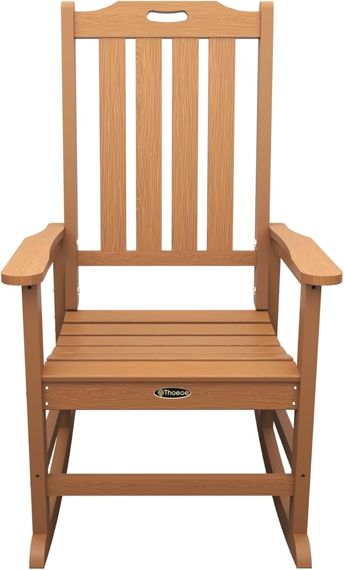 Oversized Rocking Chair Set of 8, Outdoor Rocking Chair for Adults, All Weather Resistant Porch Rocker for Lawn Garden, Wood