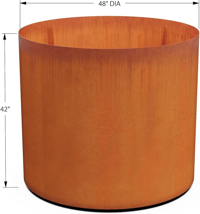 PLANTERCRAFT Corten Steel Metal Planter Box, Round Sizes, Modern Garden Steel planters for Commercial and Residential Outdoor Use.