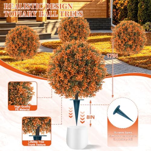 grooy artificial boxwood topiary ball trees with ground, close-up detail