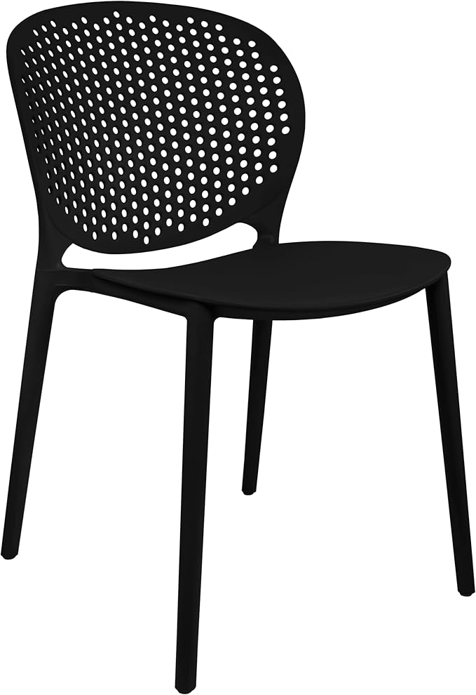 2xhome Set of 2 Patio Dining Chairs | Modern Stackable Outdoor Pool Side Chair | Weather Resistant Plastic for Yard, Porch, Balcony, Kitchen, Black