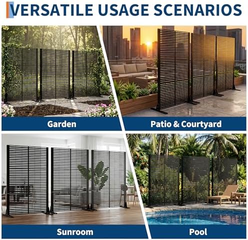 garvee 6x4ft outdoor metal privacy screen louvered decorative, close-up detail