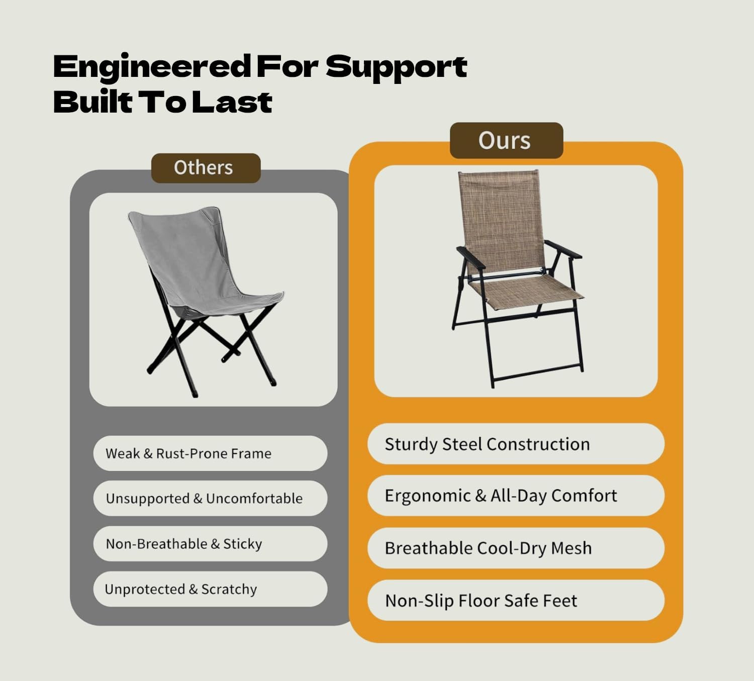 Patio Folding Chairs Set of 2, No Assembly Outdoor Dining Chair, Folding Lawn Chairs with Armrest, Only 8.7 Lbs, Lightweight & Portable for Porch Lawn Garden Pool Beach Yard Lounge, Brown