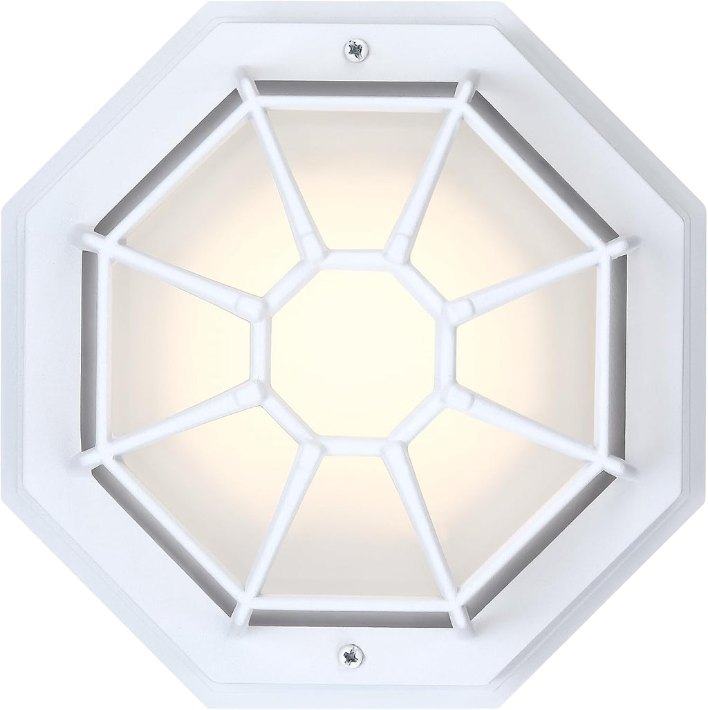 8.5 inch White Outdoor Flush Mount Ceiling Light LED 2700K 3000K 3500K 4000K 5000K 8.5” White Porch Outside Light for Balcony Octagonal LED Ceiling Lights,Aluminum Alloy,Glass,14W, 120V, 750lm-1000Lm