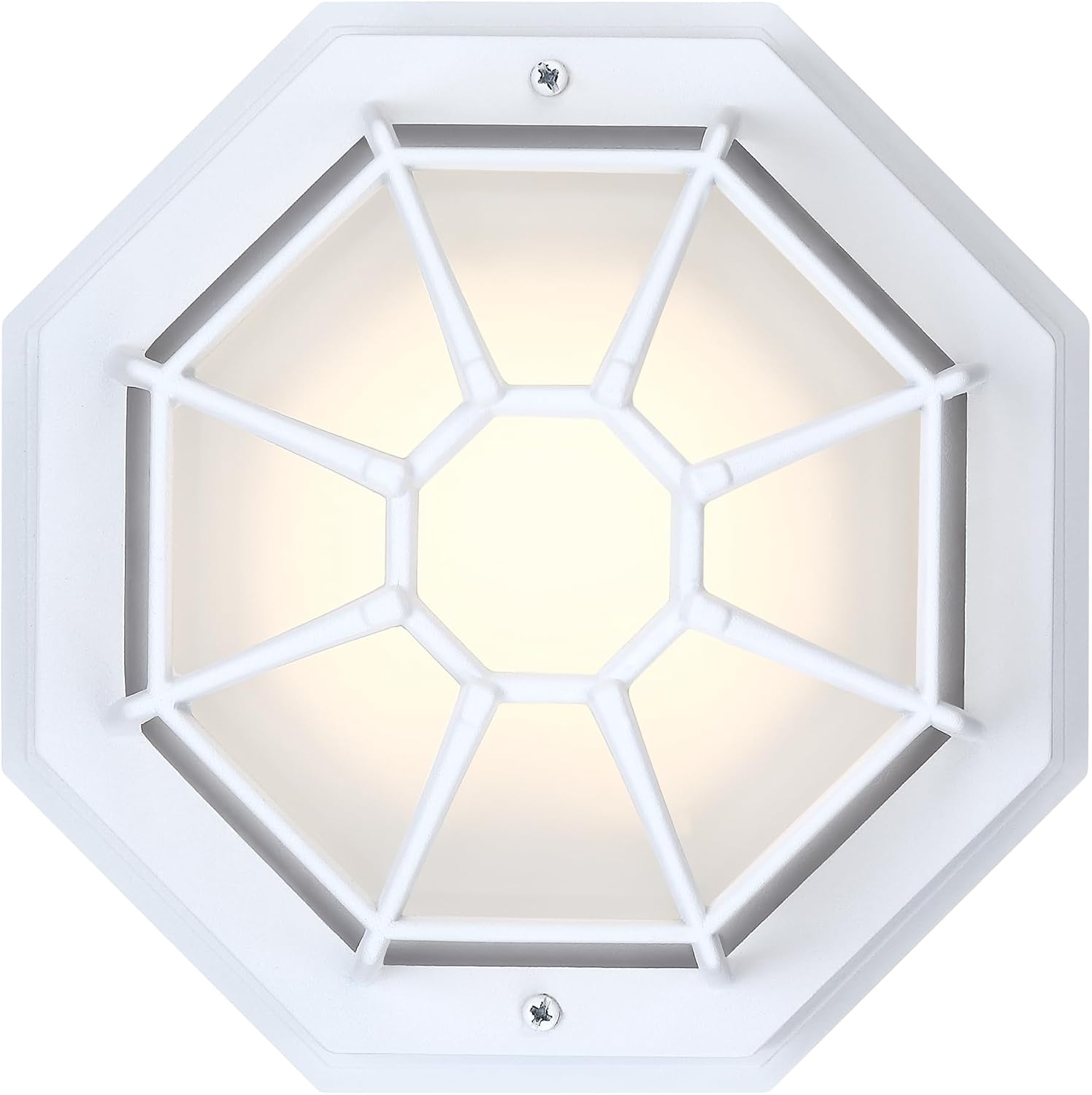 8.5 inch White Outdoor Flush Mount Ceiling Light LED 2700K 3000K 3500K 4000K 5000K 8.5” White Porch Outside Light for Balcony Octagonal LED Ceiling Lights,Aluminum Alloy,Glass,14W, 120V, 750lm-1000Lm