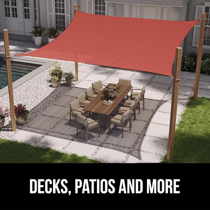 GORILLA GRIP Heavy Duty Sun Shade, UV Protection Fade Tear and Rust Resistant Rectangle Sunshade Canopy, Curved Edges Blocks Sunlight, Breathable Sail, Outdoor Patio, Lawn Garden, 12x16 FT Terra