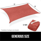 GORILLA GRIP Heavy Duty Sun Shade, UV Protection Fade Tear and Rust Resistant Rectangle Sunshade Canopy, Curved Edges Blocks Sunlight, Breathable Sail, Outdoor Patio, Lawn Garden 10x13 FT Terra