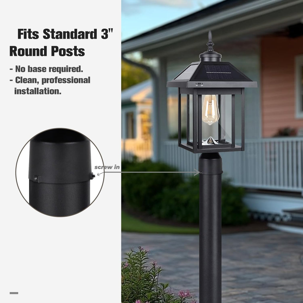 Solar Post Light Outdoor, Upgraded ST4342Q Dusk to Dawn Solar Lamp Post Light with Pier Mount Base Bright Sandy Colored LED, Waterproof Aluminum Fence Pole Lights for Gates Yard Path Garden