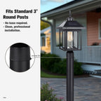 Solar Post Light Outdoor, Upgraded ST4342Q Dusk to Dawn Solar Lamp Post Light with Pier Mount Base Bright Sandy Colored LED, Waterproof Aluminum Fence Pole Lights for Gates Yard Path Garden