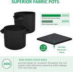 NYONG 12-Pack 25 Gallon Thickened Non-Woven Grow Bags, Aeration Fabric Pots with Handles（Black）