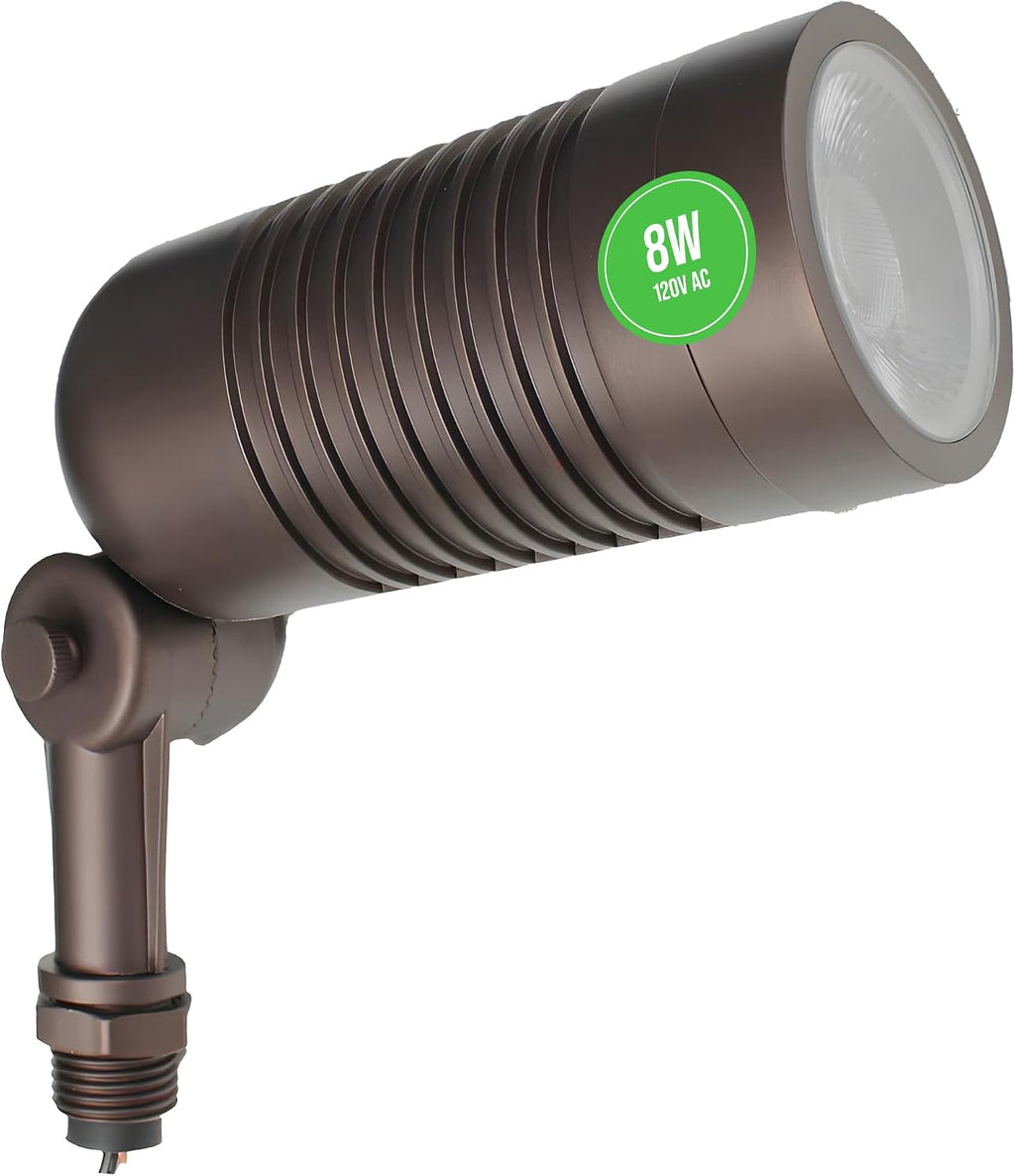 Outdoor Landscape Spotlights – 3000K/4000K/5000K Color Changing Options in Aluminum Housing – 120 Voltage Integrated LED Outdoor Spot Light for Yard, Lawn, Garden Walkways and Pathways (8W, Bronze)