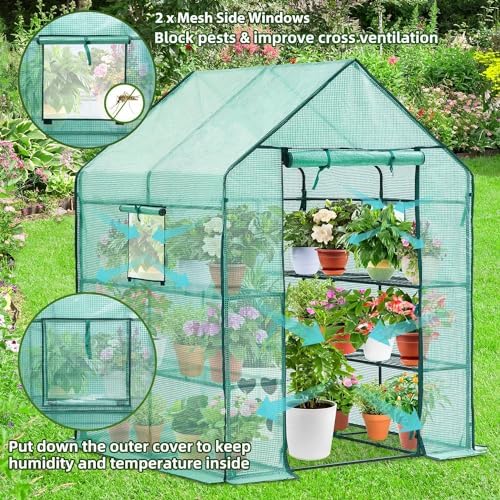 ohuhu greenhouse for outdoors with screen windows+greenhouse repair shown in use