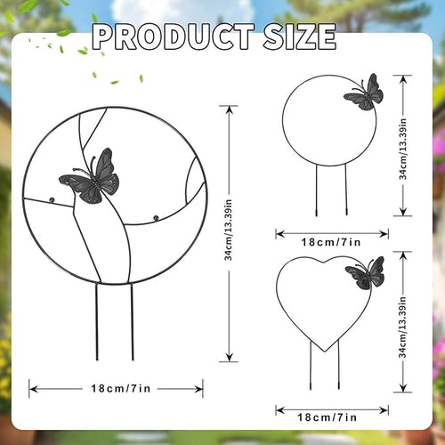 3Pack Trellis for Climbing Plants Indoor, Rust-Proof Trellis for Indoor Potted Plants Round Circle Trellis with Butterfly Houseplant Metal Wire Trellis for Vine Ivy Flower Plant Support