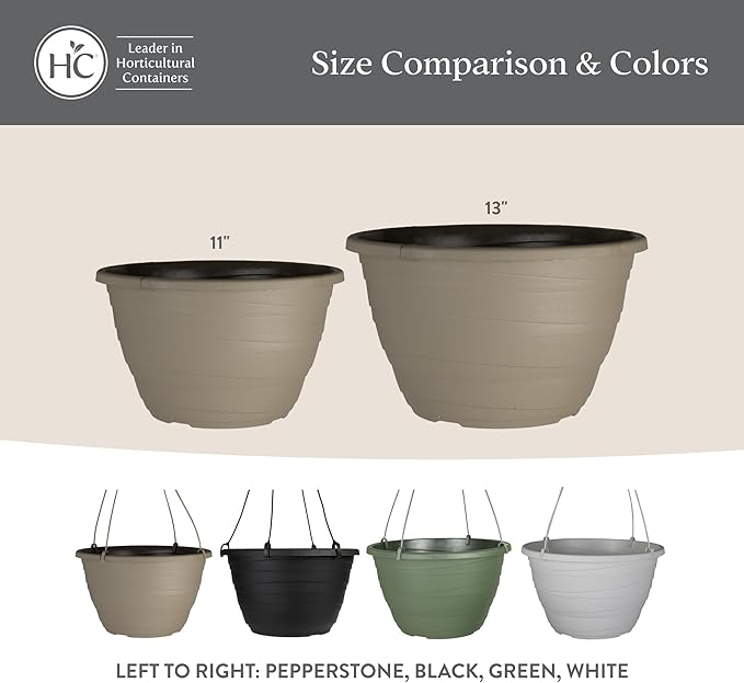 The HC Companies 11 Inch Wrapt Hanging Planters, Lightweight UV-Resistant Plastic Hanging Planters for Indoor & Outdoor Plants, 2-Pack Hanging Flower Pots for Garden, Patio & Home Decor, Black