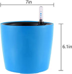KINJOEK 4 Packs 7 Inch Self Watering Pot with Water Level Indicator, Blue Modern Garden Decorative Flower Self-Watering Planter for Indoor Plants Grow African Violets Succulents