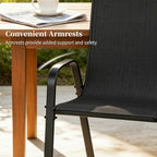 MAMIZO Patio Dining Chairs, Stackable All Weather Teslin Chair, Heavy Duty Outdoor Breathable Chairs Set, w/Armrests, Upgraded Chair FeetW/Strenthened Iron Spacers, 330 LBS (4, Black)