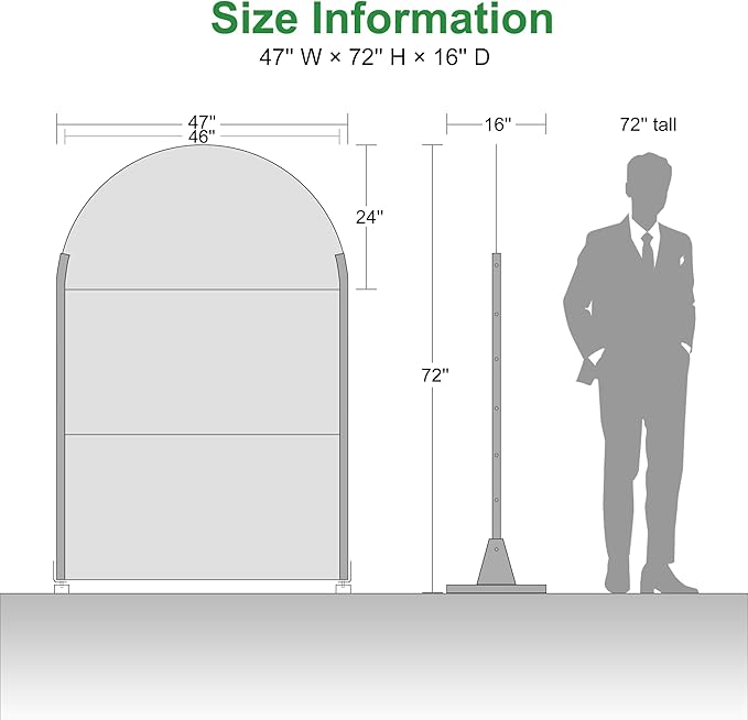 Casaphoria 72" H x 47" W Arched Metal Privacy Screen - Elegant Freestanding Outdoor Screen for Deck, Patio & Balcony - Versatile Decorative Privacy Panels for Home & Garden Use (Black-Square)