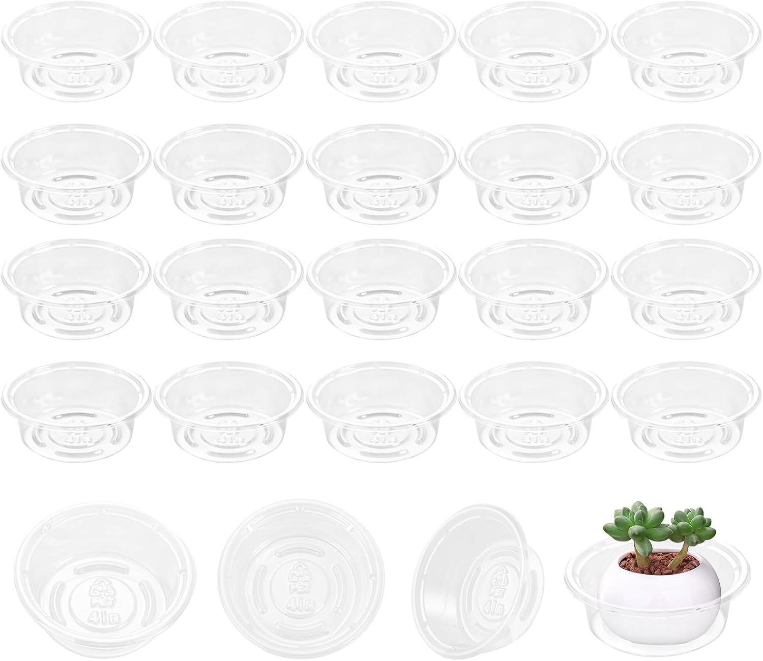 Plant Saucer 20 Pack Plant Trays for Pots 4 Inch Plastic Plant Saucers for Outdoors and Indoors Clear Drip Trays for Potted Plants Flower Pot Plates to Catch Water Plant Drainage Dishes No Holes