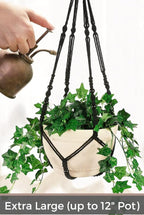 43 Inches Macrame Planter Hanger Large for 12 inch Pot + Swag Hook (Extra Long & Big) | Large Hanging Planter for Indoor Plants | No Tassel, Cotton Rope, NO Pot/Plant Included (Black)(XL)