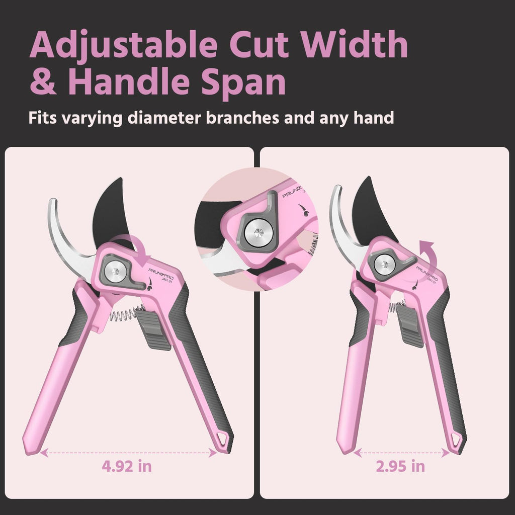 PrunePro 8.2" Pruning Shears for Women Lightweight Ultra Sharp Scissors | German Stainless Steel Blade Adjustable Handle Width Ergonomic Handle Small Hands Arthritis Friendly Garden Tools Gift