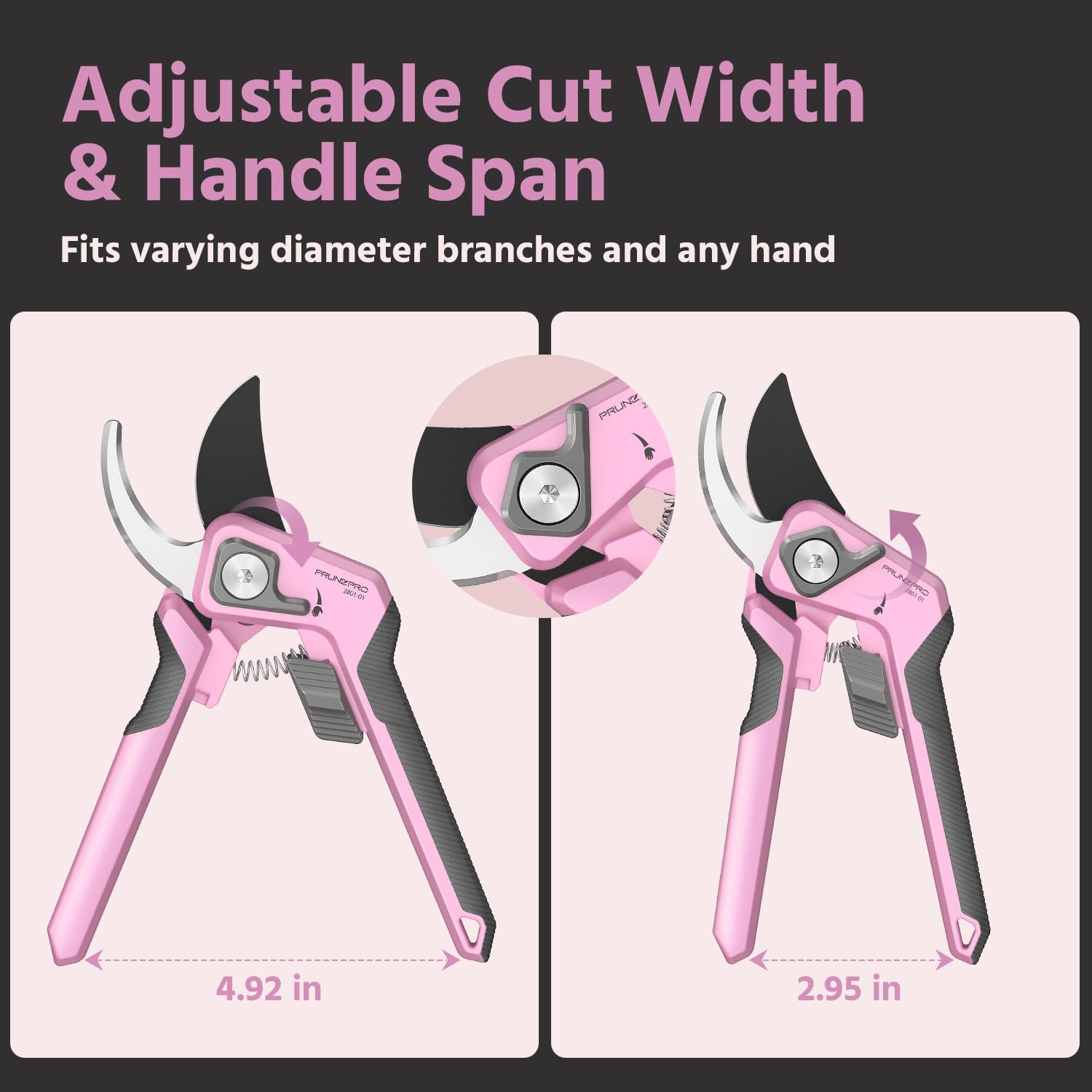 PrunePro 8.2" Pruning Shears for Women Lightweight Ultra Sharp Scissors | German Stainless Steel Blade Adjustable Handle Width Ergonomic Handle Small Hands Arthritis Friendly Garden Tools Gift