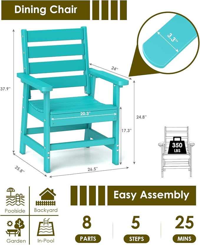 GREENVINES Outdoor Dining Chair | HDPE | Patio Chairs | All-Weather | Aqua
