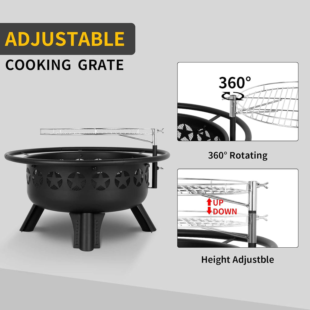 hykolity 2 in 1 fire pit with grill shown in use