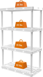 Gracious Living 2 Pack Light Duty Storage Shelves, Knect-A-Shelf 4-Shelf Ventilated Shelving Rack Organizer for Home, Garage, Basement & Laundry, White
