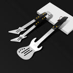 Rock Guitar Style Heavy Duty Stainless Steel 2-Piece Barbecue Tool Set - Spatula & Tongs with Wooden Handle