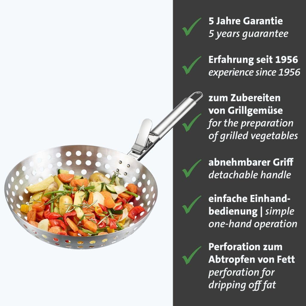 Westmark Grill Wok – Ideal for preparing Large Quantities of Delicious Grilled Vegetables, Durable, Dishwasher Safe – Stainless Steel