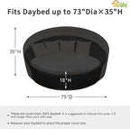 Easy-Going Heavy Duty 600D Outdoor Daybed Cover 75 Inch UV Resistant Patio Round Sofa Cover Waterproof Outdoor Canopy Daybed Sofa Cover with Air Vent 75" Dia x 35"/18" H, Black