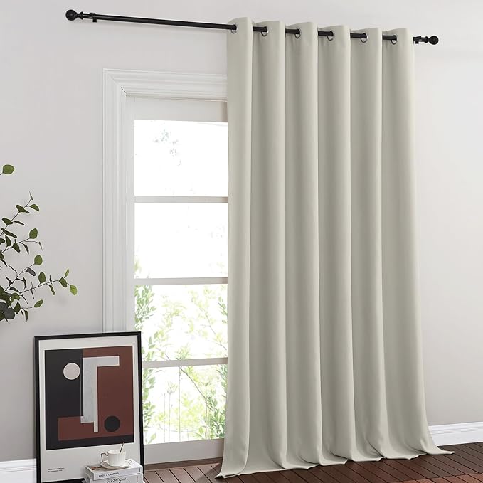 NICETOWN Blackout Curtains for Sliding Glass Door Room Divider Noise Reduce Curtain Panel Portable Window Screen Sliding Partition, W100 x L102 inches, 1 Panel, Natural