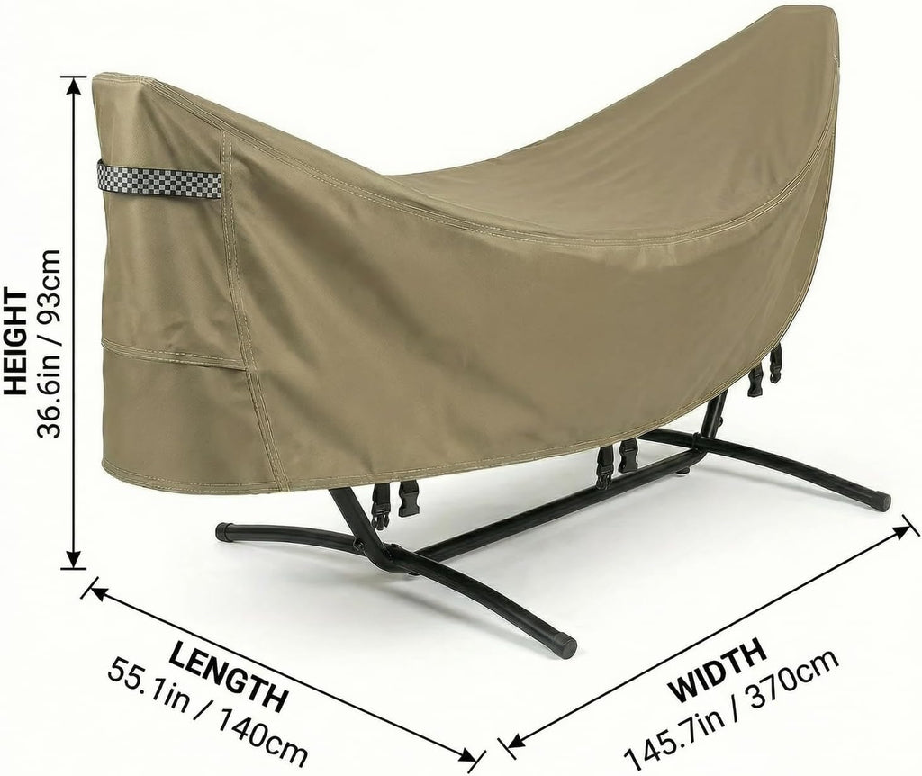 Deosk Hammock Cover Waterproof & Windproof Hammocks Covers-Heavy Duty 420D Oxford Fabric Hammocks Stand Protective Covers With Adjustable Drawstring, Buckles, Handle, Universal Size(Khaki)